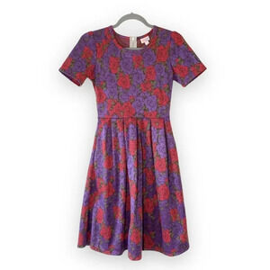 LuLaRoe Amelia Dress Purple‎ Floral Women’s Size XS Fit and Flare Cottagecore